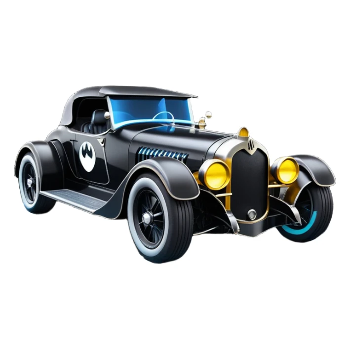 Mad max luxurious survival apocalypse ghostly sporty antique electric Darth Vader’s Batman-armored 1926 black graphite colored enclosed twin seat town coupe Batmobile with horizontal holographic 3d stars painted on the body sides and neon under glow  sticker