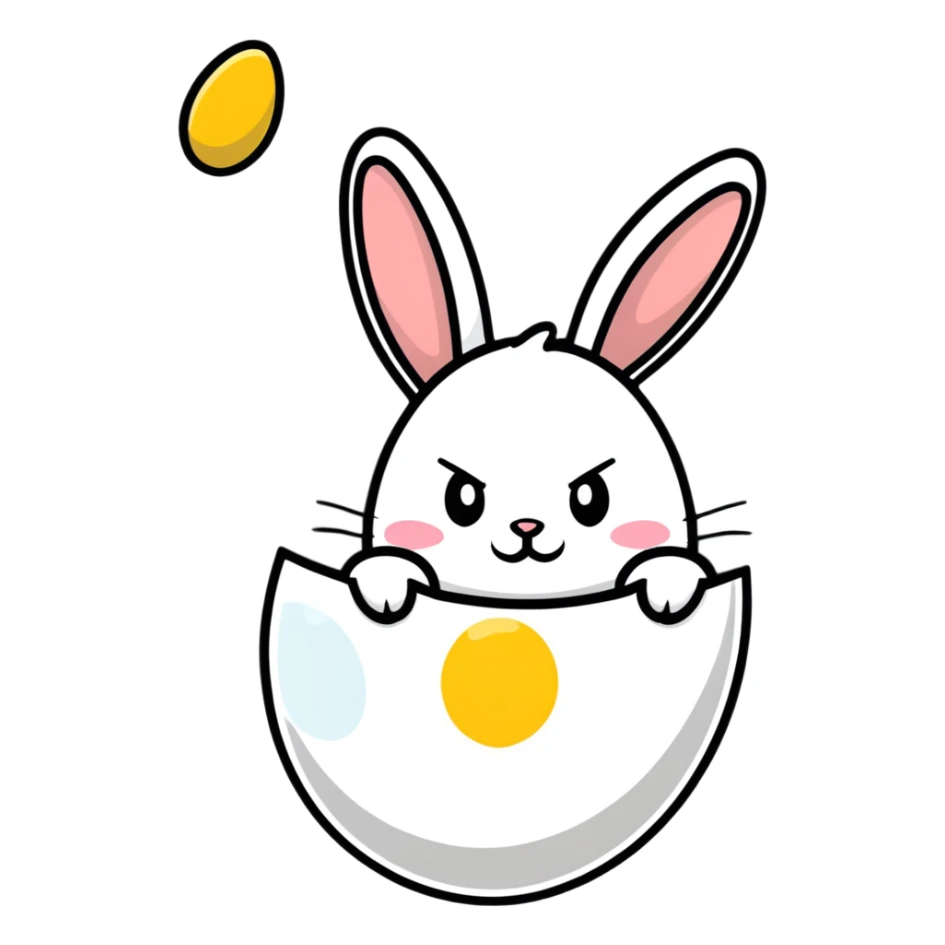 A white egg with bunny ears popping out sticker