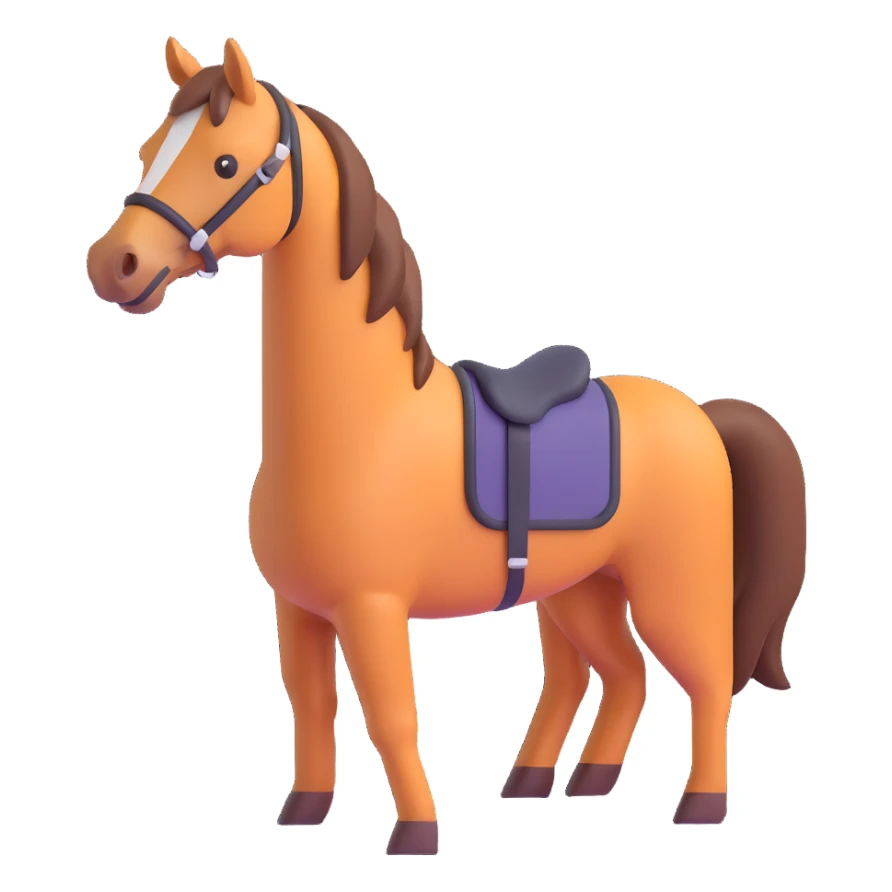horse standing, isometric, emoji style, with a neutral expression sticker
