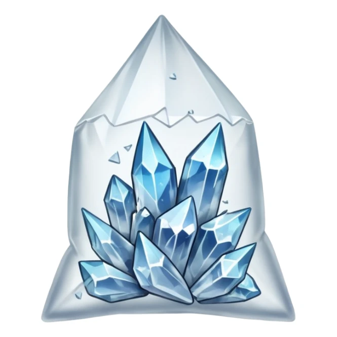 A transparent baggie containing shards of crushed clear quarts sticker