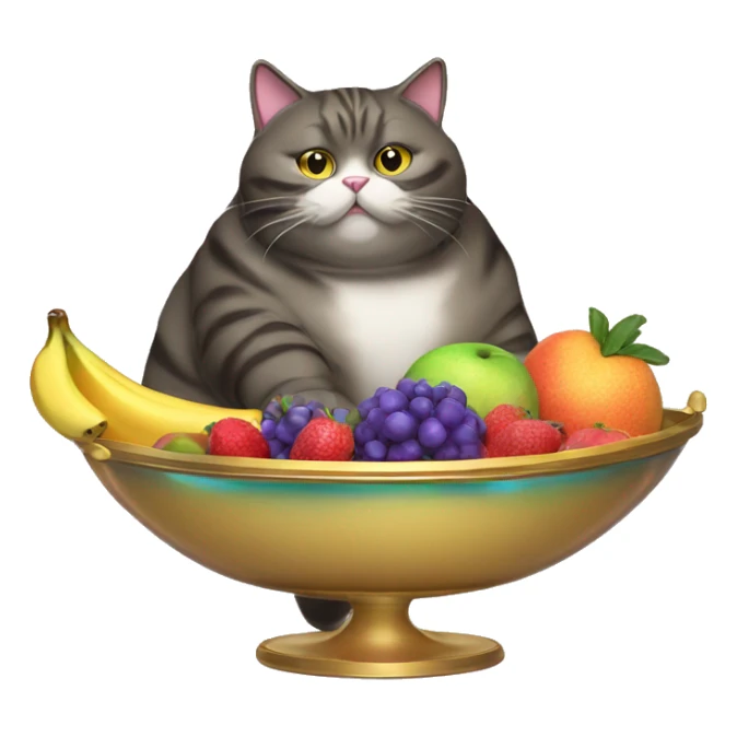 Fat Cat eating a iridescent fruit tray sticker
