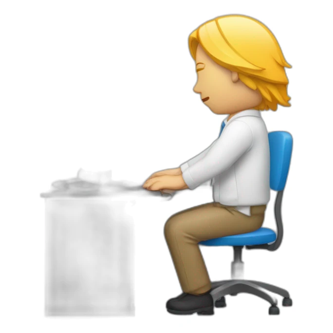 un informaticien derrière un pc, qui dort sticker