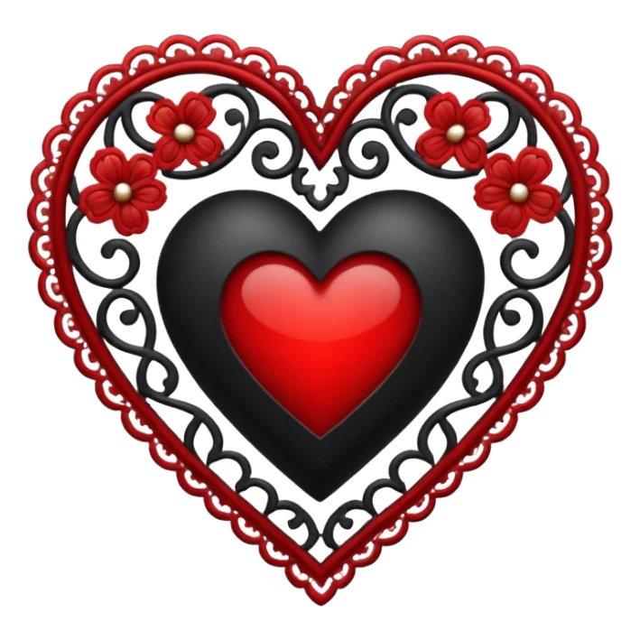 black heart with red center and white lace sticker