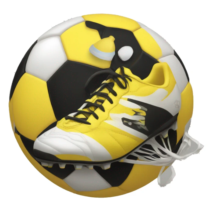 Yellow and black soccer ball with running shoes on  sticker