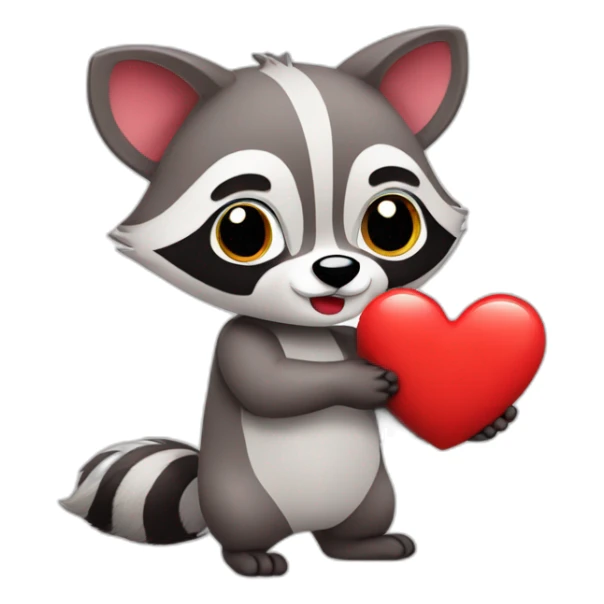 Cute cartoon racoon with heart in his hands sticker