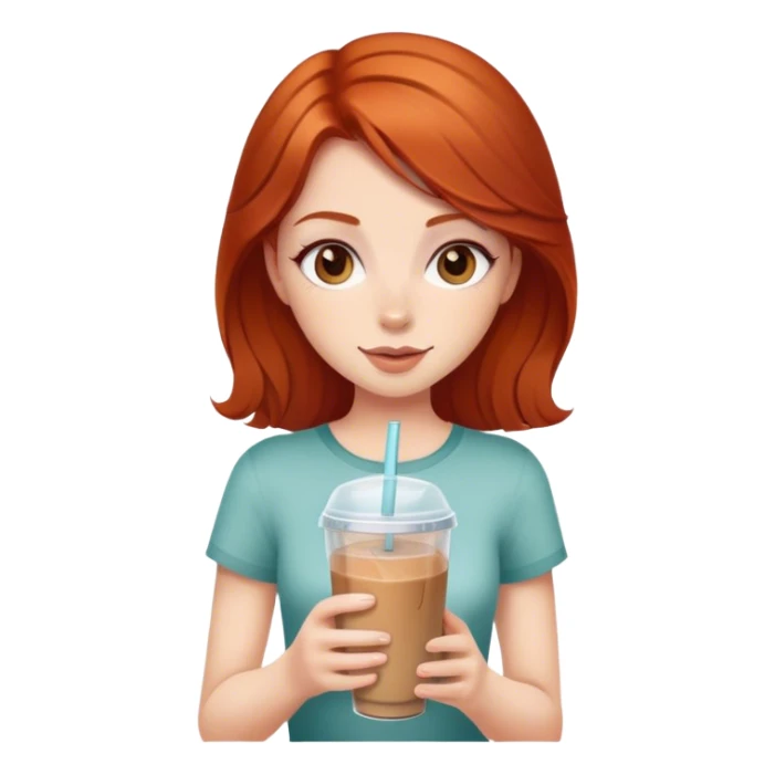 redhead girl with brown eyes and a ice coffe sticker