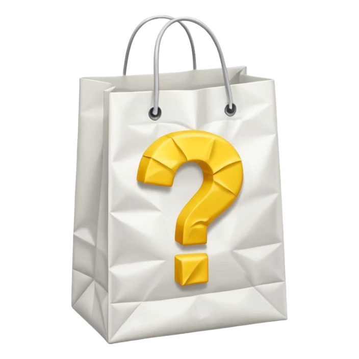 white goodiebag with yellow questions mark boxes stuffed in it sticker