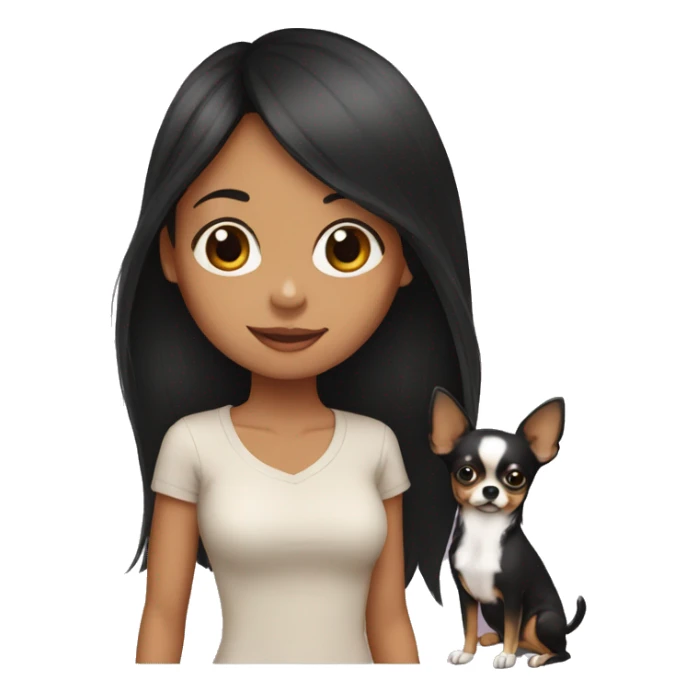black long hair girl standing with 2 chihuahuas sticker