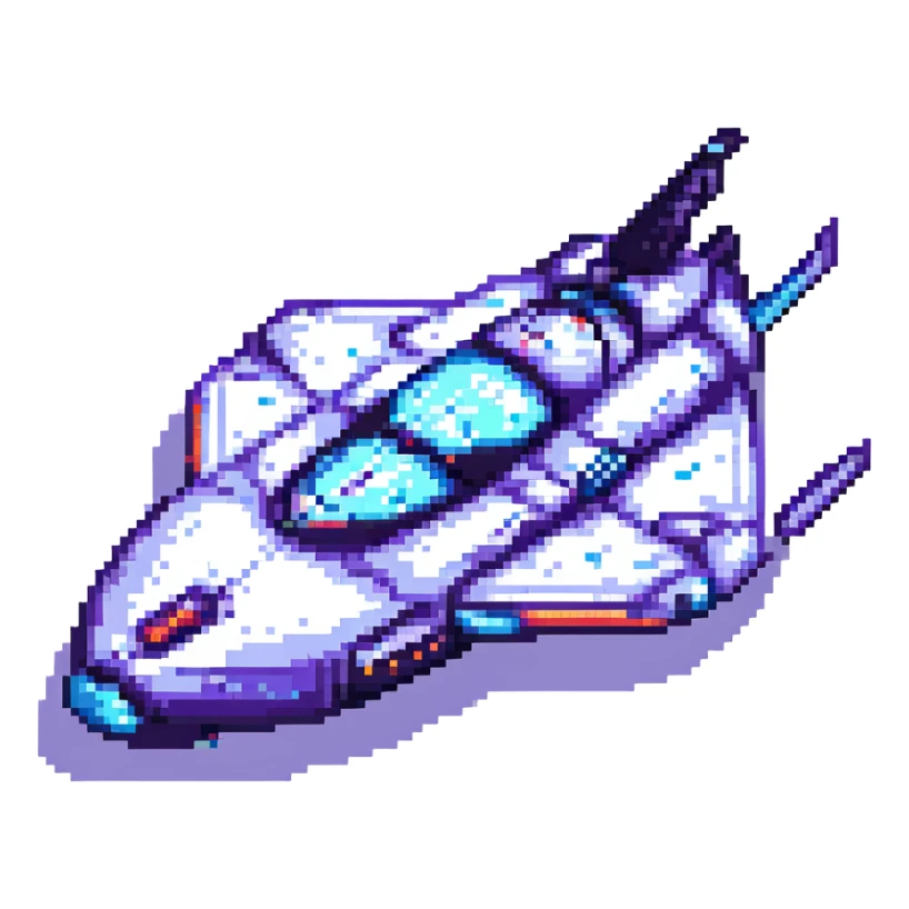 A pixel art style space cruiser with a sleek design, vibrant colors, and detailed pixel patterns. sticker