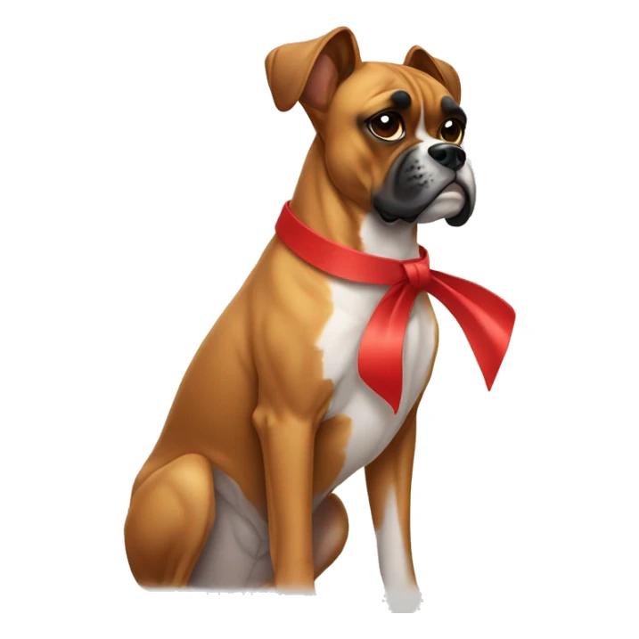 Boxer dog with a red bow on her neck and no bow on her head sticker