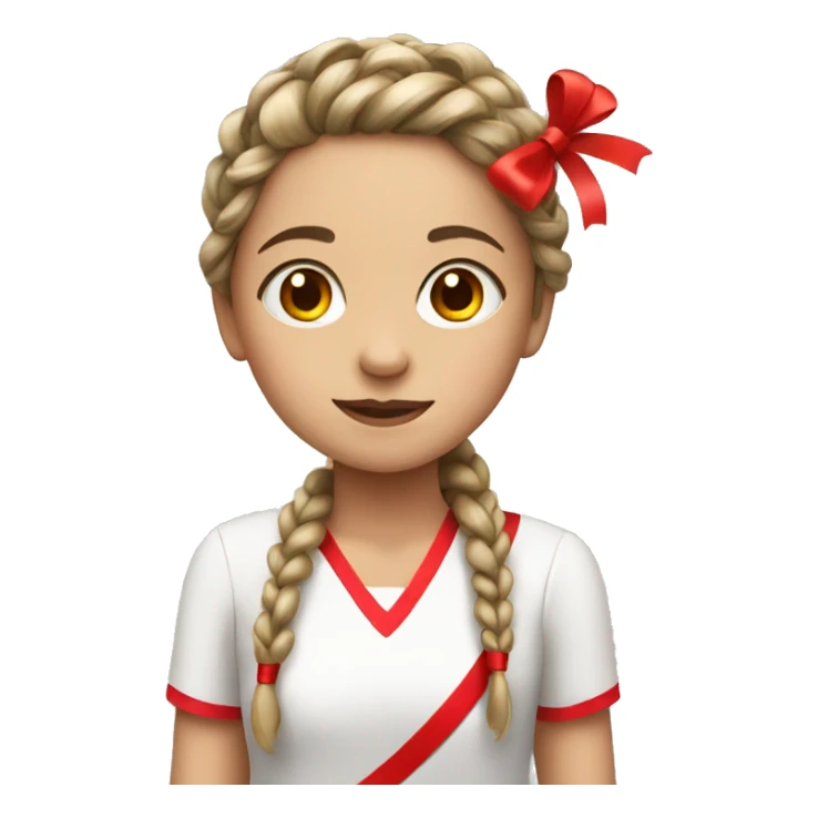  girl with braided hair and a red ribbon sticker
