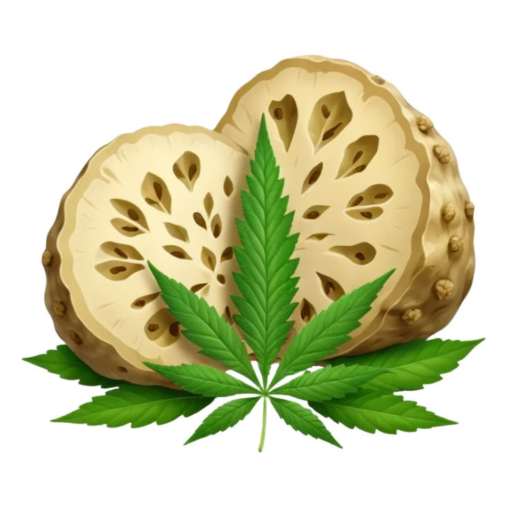 slices of white truffle with cannabis leaf sticker