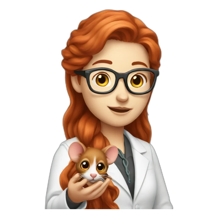 Redhead long hair with glasses scientist holding mouse on her hand sticker