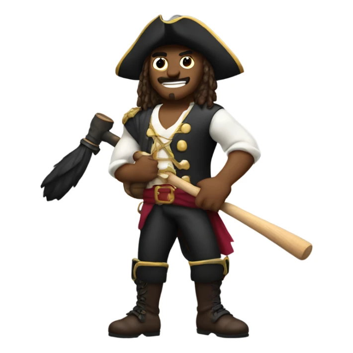 A muscular pirate holding a baseball bat wearing maroon sticker