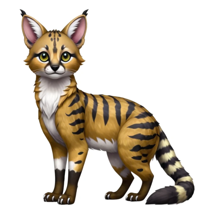 Colorful dark tropical exotic cute cool beautiful shiny beautiful fantasy-caracal-civet-genet-sergal-vernid-serval-Gryphon-Cacomistle-Trico-oncilla-animal-Fakémon-hybrid-fursona (full body) sticker