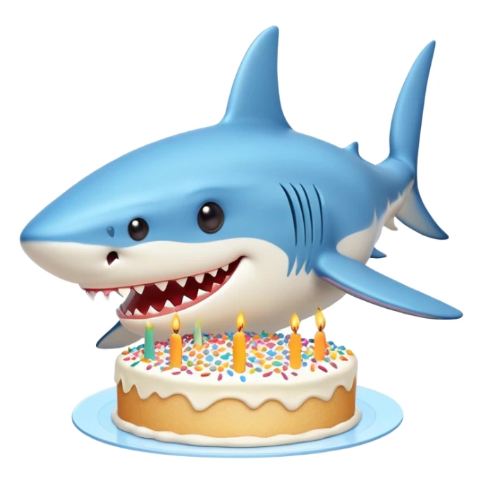cute blue shark giving a kiss to a birthday cake sticker