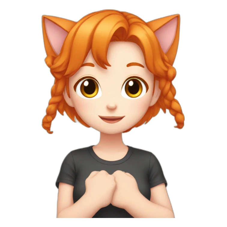 Ginger anime girl making heart with fingers has cat ears sticker