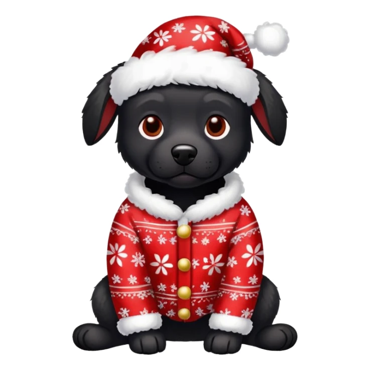 black dog wearing christmas  pajamas sticker