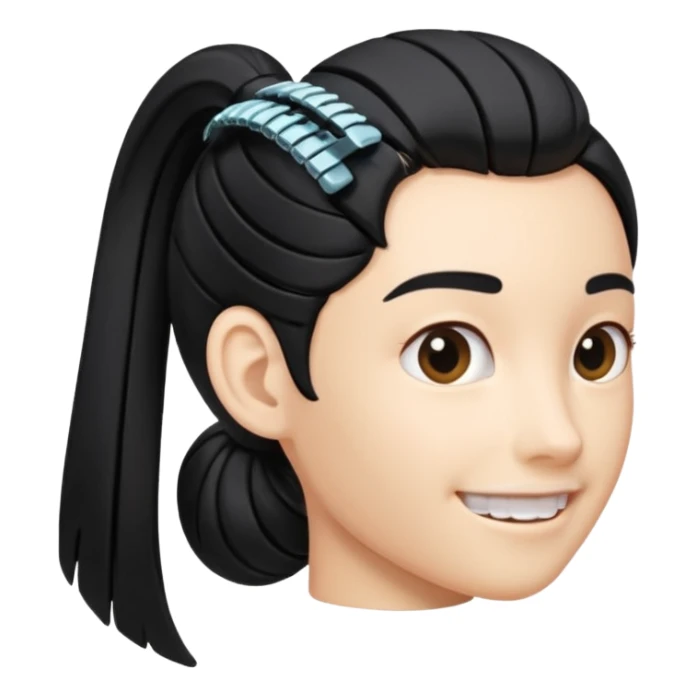 a curved hair accessory with teeth on both sides that hinge together, designed to secure hair in a vertical ponytail sticker