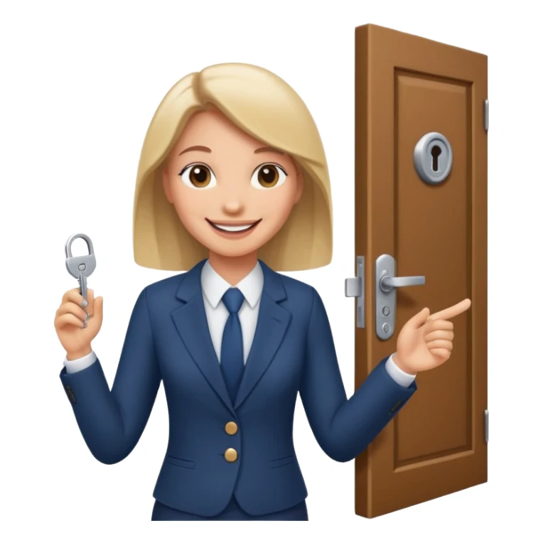 Corretor de imóveis abrindo porta com chave sticker