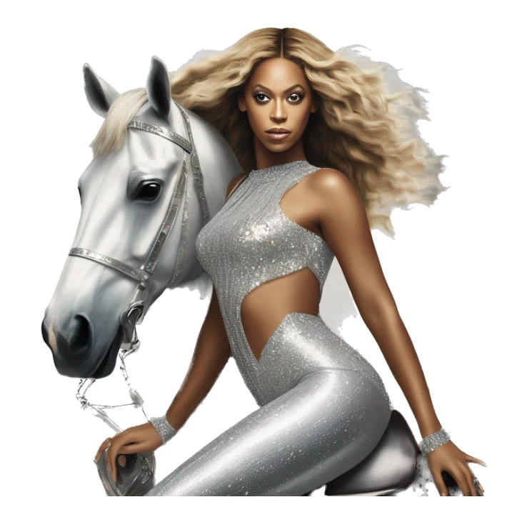beyonce wearing silver crystal leotard sitting on silver horse renaissance album cover sticker