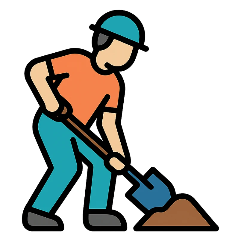 color outline icon of a man digging with a shovel sticker