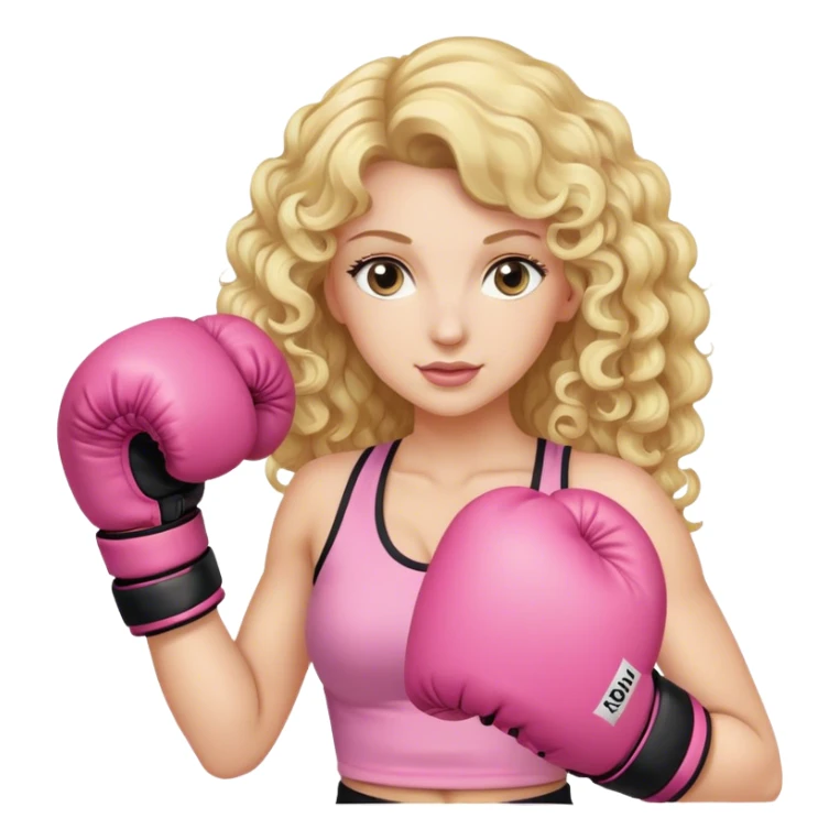 Blonde curly long hair lady with pink box gloves sticker