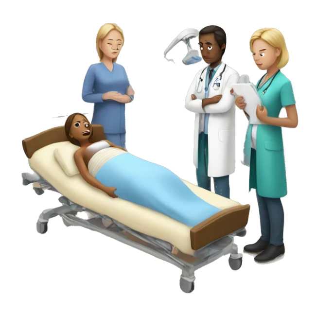 a woman gives birth and doctors stand nearby sticker