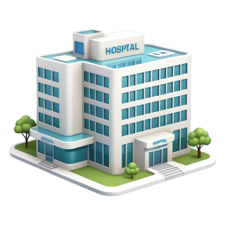 3d hospital outside, with text hospital sticker
