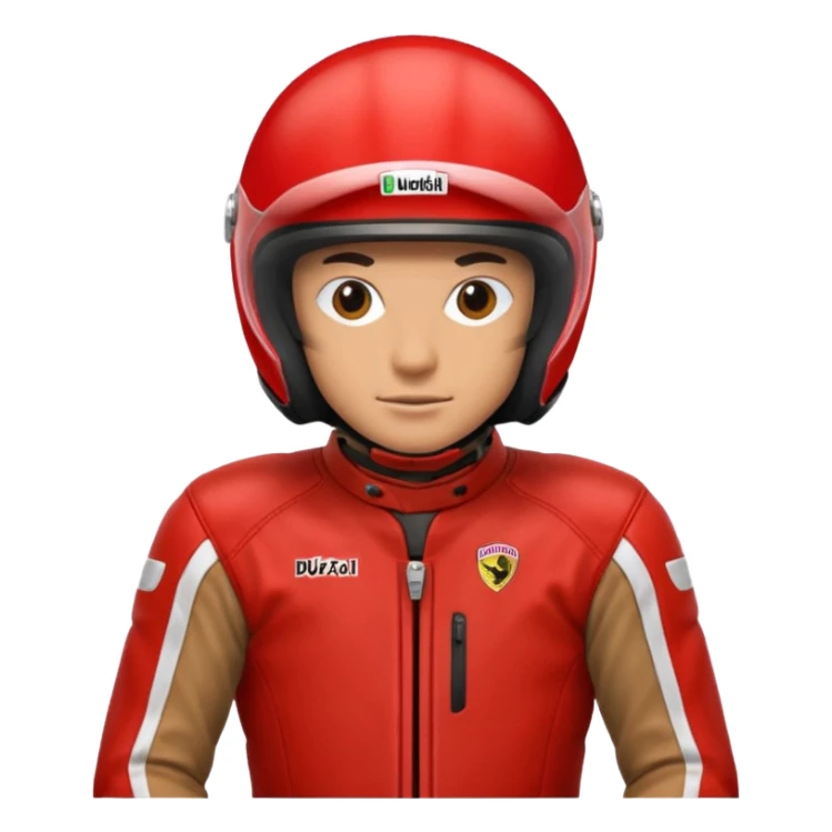 biker with red ducati full face helmet and red ducati suit sticker