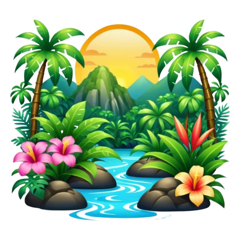 Lush exotic tropical sparkly colorful flowery jungle nature scenery  sticker