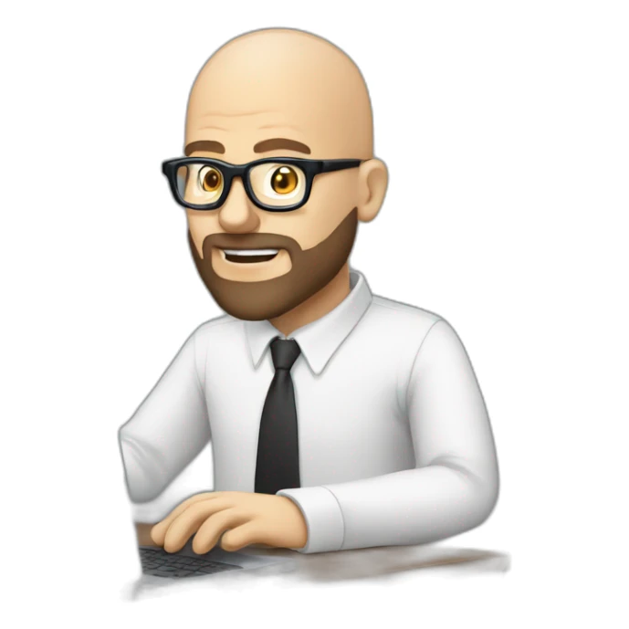bald man with cool glasses and french beard typing on computer - having fun! sticker