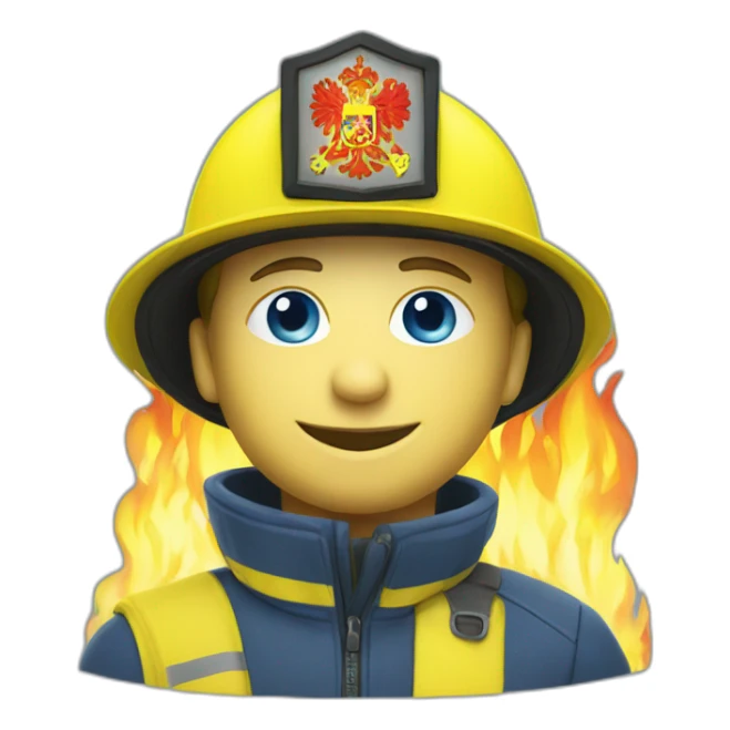 Ukrainian firefighter with the flag of Ukraine puts out the fire sticker