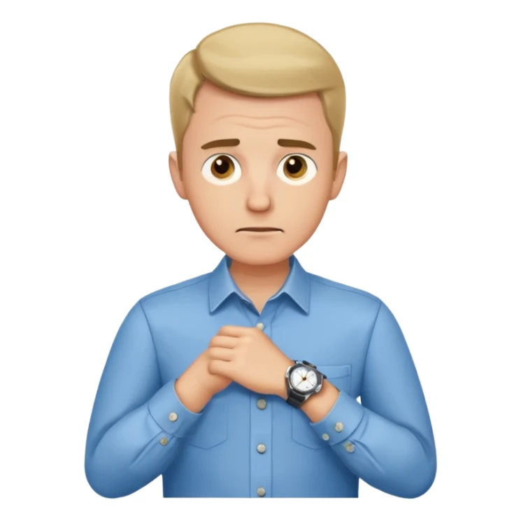 bored man pointing at his watch on his wrist sticker