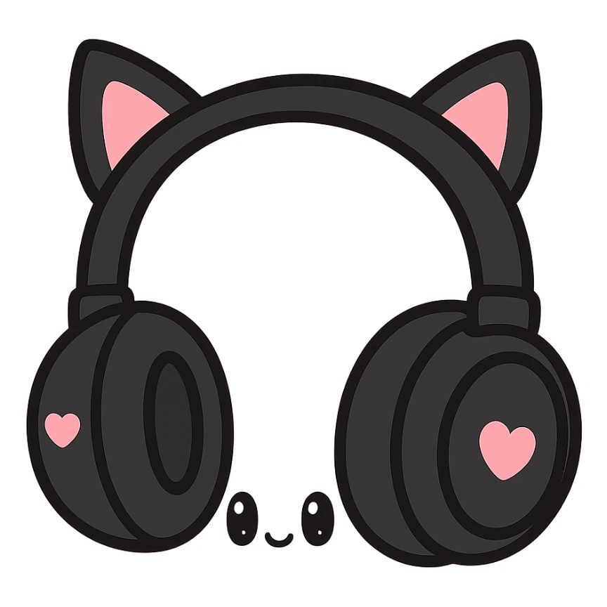 gothic headphones, black and pink colors, no background sticker