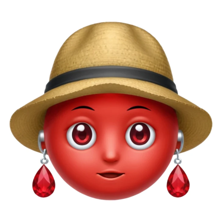 A single red crystal gemstone character wearing hat,  no mouth no face. two eyes sticker