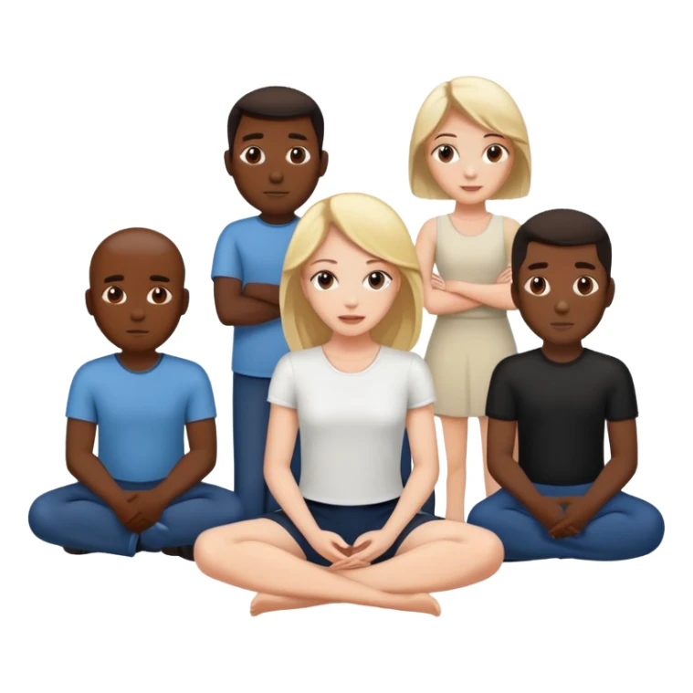 One white women is sitting on the ground and five black man are standing around her sticker