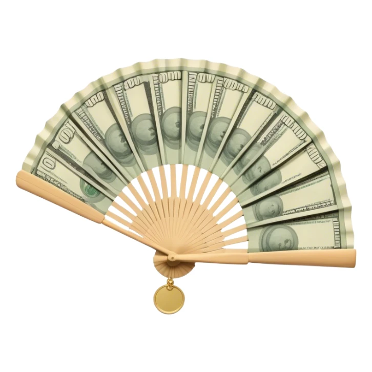 A hand-held money fan used for cooling off, crafted entirely from banknotes sticker