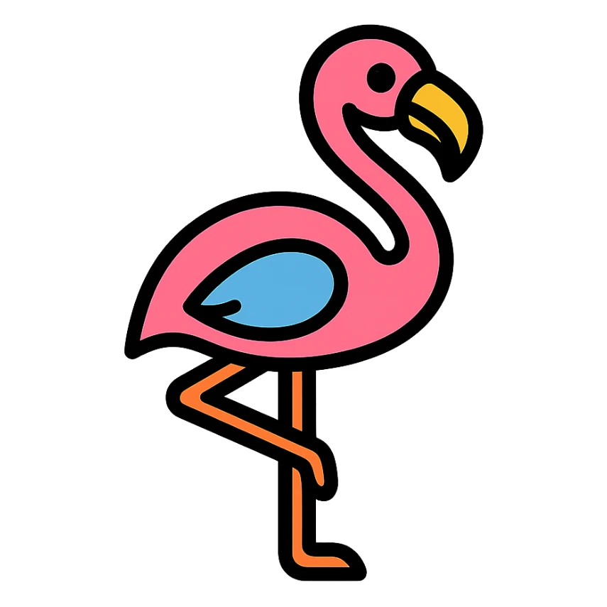 flamingo standing on one leg, color icon style sticker