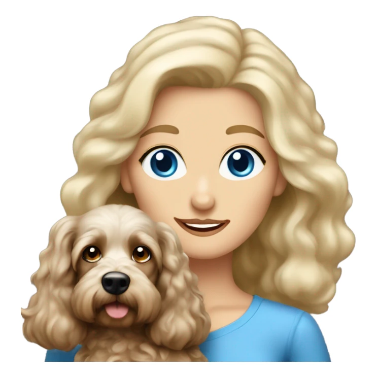 blue eyed very old long haired blonde lady with dark brown Cockapoo puppy dog sticker
