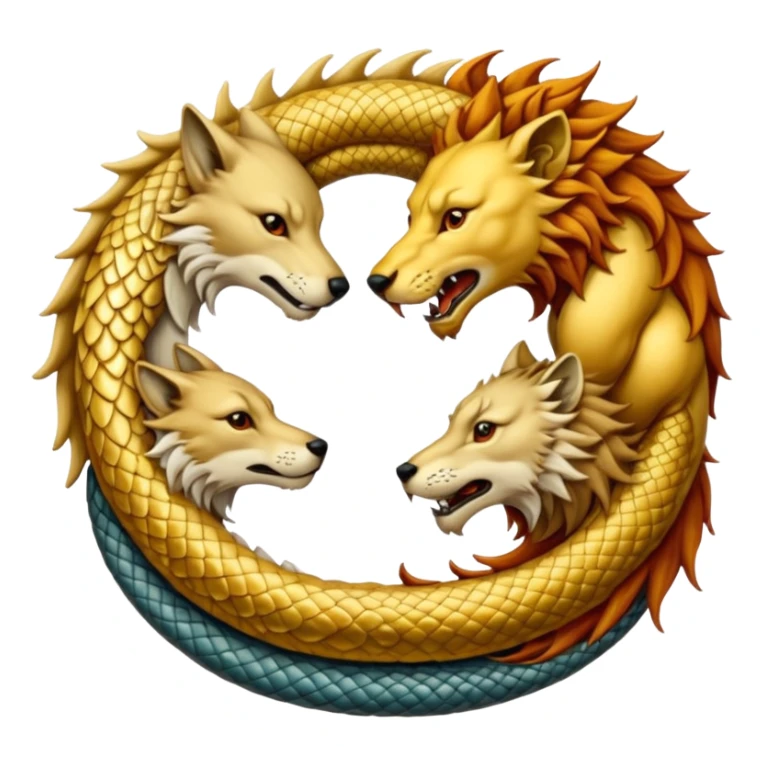 A wolf, a lion, a dragon (all eating each other's tail) ouroboro sticker