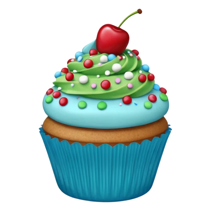 Cartoon Cupcake: blue cream, green paper, sprinkles with cherry on top  sticker