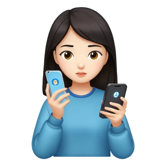  A chinese girl watching video on her charging phone sticker