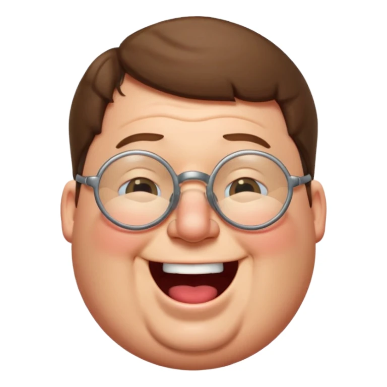 Peter Griffin as a classic emoji, laughing, eyes closed, round face, glasses sticker