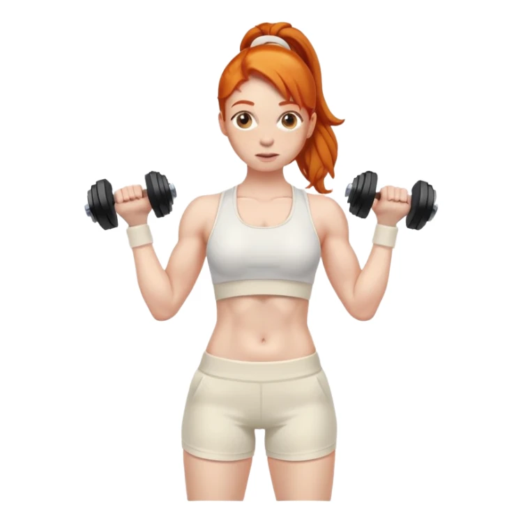 Ginger gym girl with dumbbells and cream gym clothes sticker