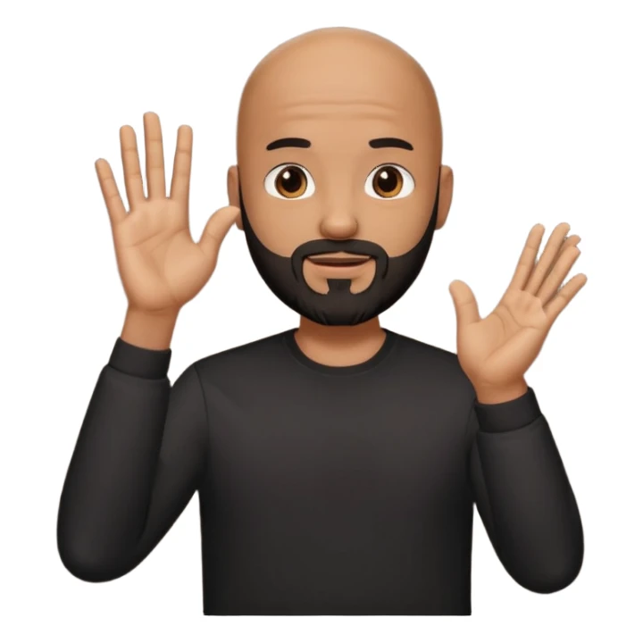 man with a bald head and black beard, wearing a black shirt, standing and clapping his hands sticker