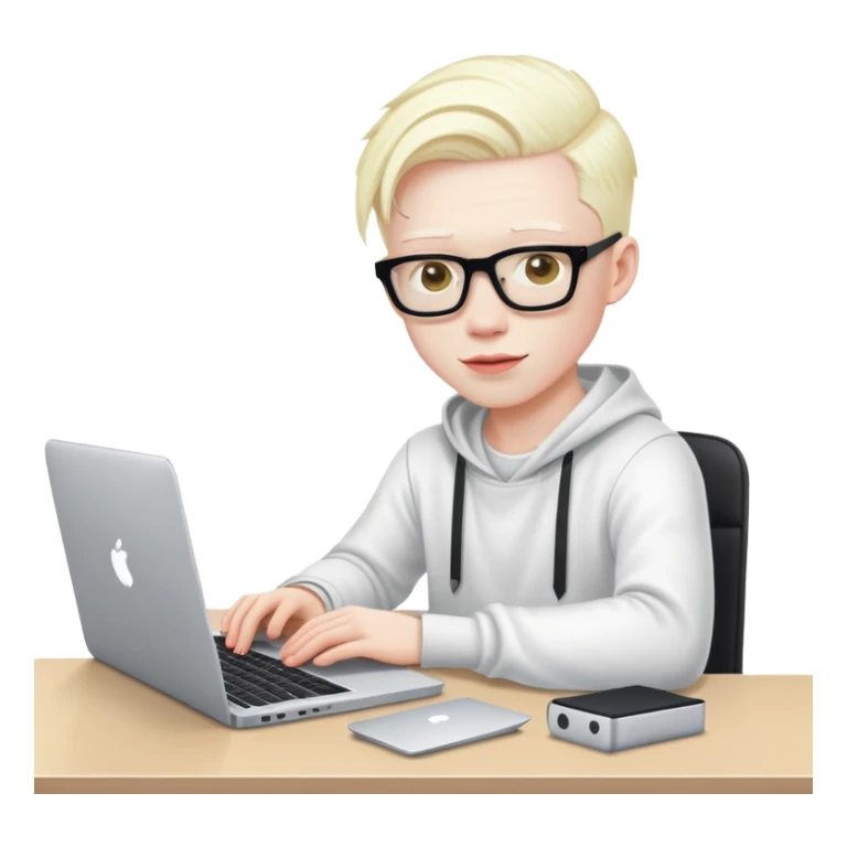 albino youtuber on laptop with desk sticker