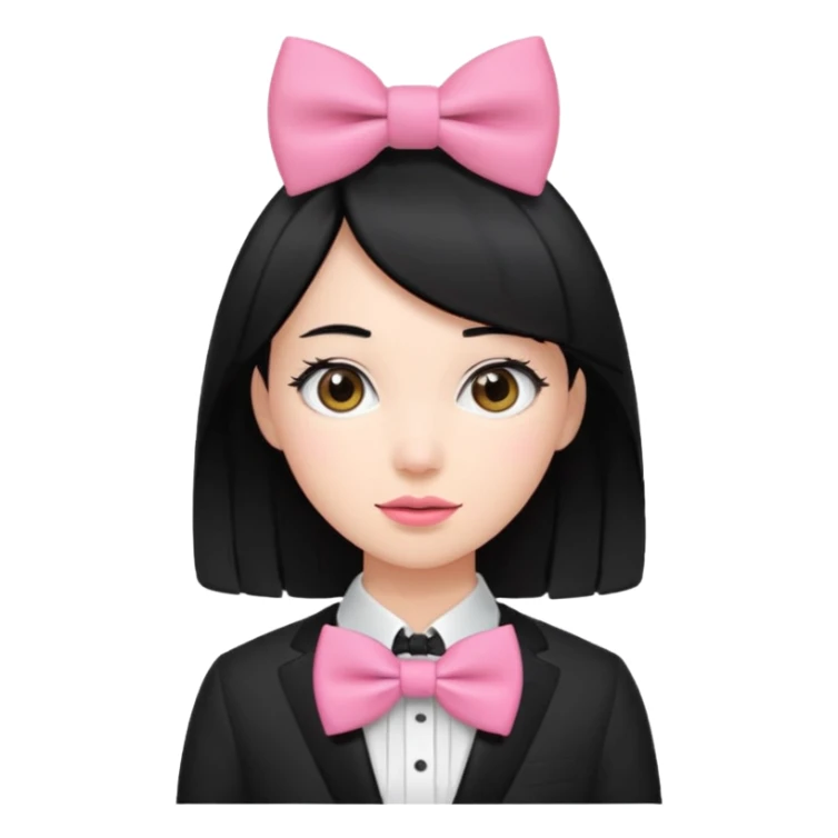 realistic black hair woman with pink bowtie sticker