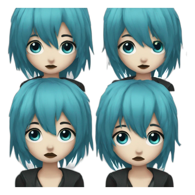 Sad emo girl, black makeup, long choppy blue hair side bangs sticker