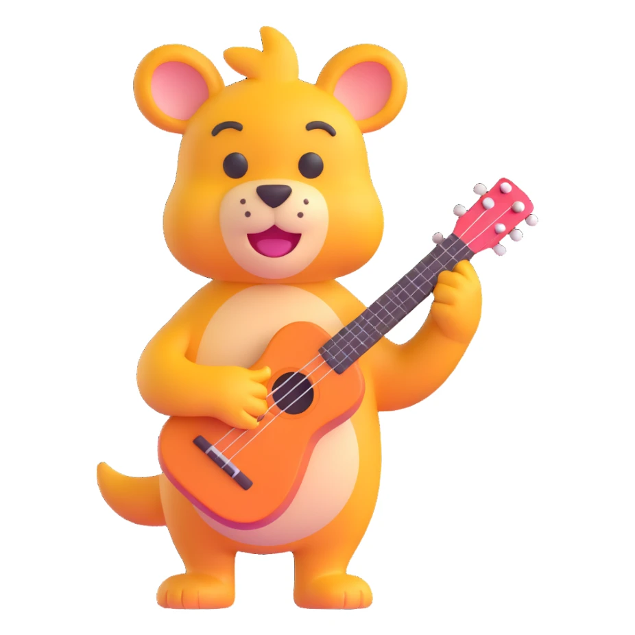 cheerful animal with a ukulele, 3D emoji style sticker